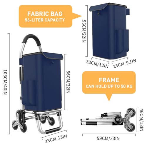 Heavy Duty 3 in 1 Shopping Cart, Foldable Hand Truck with 6 Wheels - color: Navy Blue