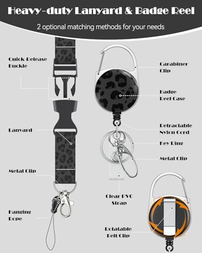 Uniclife Fashionable Sliding Badge Holder Horizontal Leopard with Reel - color: Black Leopard Print-horizontal