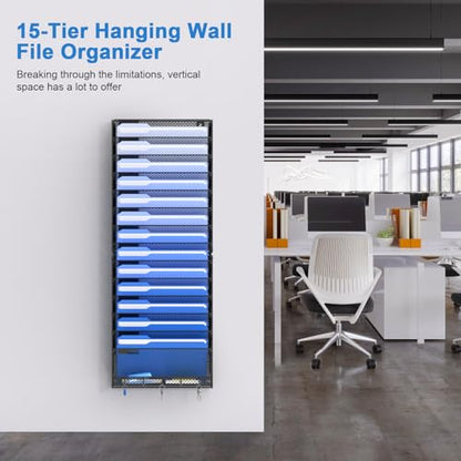 OUTWOLF 15 Tier Wall File Organizer with Hooks, Hanging Wall File Holder Wall Mount Paper Folder Organizer for Office, Magazine Rack - color: 15 Tier
