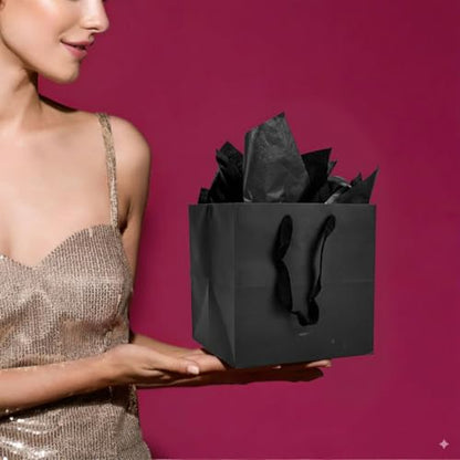 Papertide 24 Pack 8x8x8 inch Black Square Gift Bags with Tissue Ppaper - color: Black