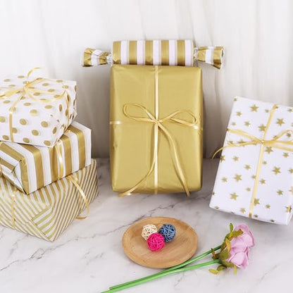 BEISHIDA 100 Sheets Gold White Tissue Paper Bulk for Gift Wrapping Gift Bag - color: whitegold