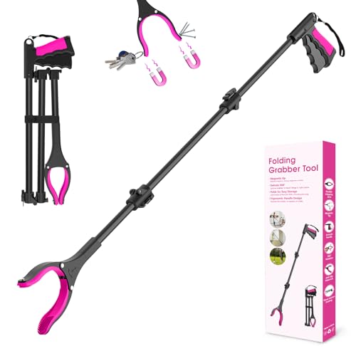 43" Foldable Grabber Reacher Pickup Tool for Seniors, Pink - size: 43-Inch