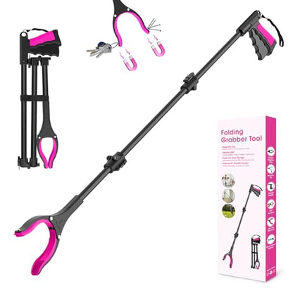 43" Foldable Grabber Reacher Pickup Tool for Seniors, Pink - size: 43-Inch