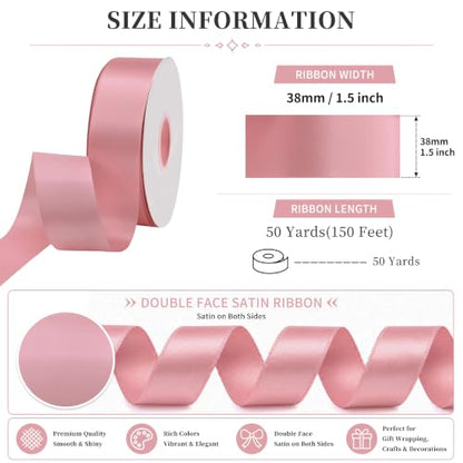 MAYREEL 1.5 inch Dusty Rose Double Faced Satin Ribbon 50 Yards - color: Dusty Rose, size: 1-1/2 Inch