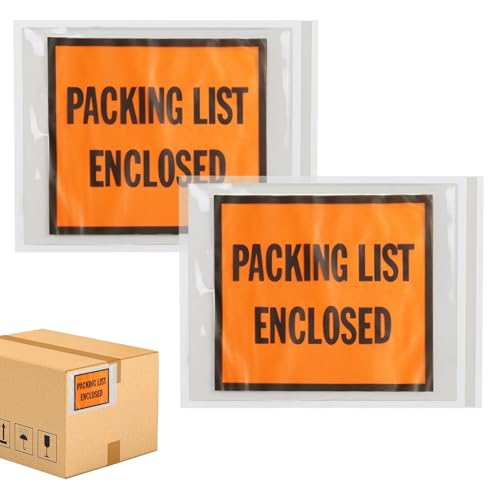 PSBM 2000 PCS 7 x 5.5 Inch Orange Full Face Packing List Enclosed Bags, Shipping Mailing Envelopes and Packing Slip Pouches for Mailing Labels, Invoices and Documents