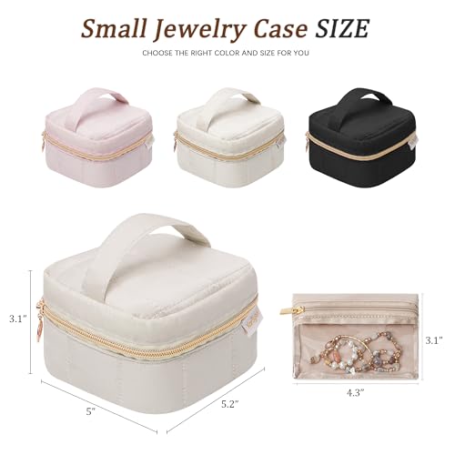 KarSyon Travel Jewelry Case Organizer Boxes with 8 Velvet Zipper Pouches - color: Beige, size: Small