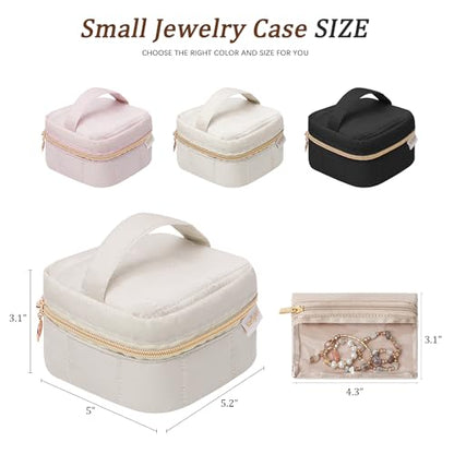 KarSyon Travel Jewelry Case Organizer Boxes with 8 Velvet Zipper Pouches - color: Beige, size: Small