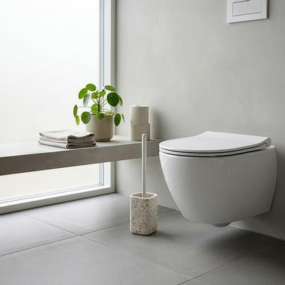 Vigar Zense Toilet Brush and Holder Set, Polyresin Stone, Terrazzo - color: Terrazzo