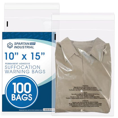 10” X 15” (100 Count) Self Seal Clear Poly Bags with Suffocation Warning - size: 10" X 15"
