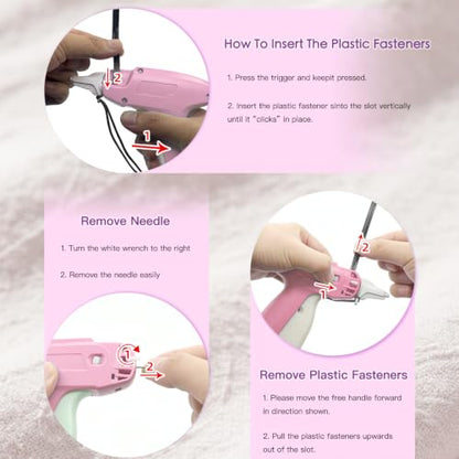 Stitch Gun for Clothes, Quick Clothing Fixer with 2000 Fasteners 6 Needles - color: Pink