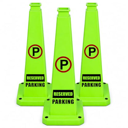 BESEA Reserved Parking Cones 3 Pack, 36 Inch Green Weighted Parking Cones - color: Green, size: 36INCH With Caution Sign