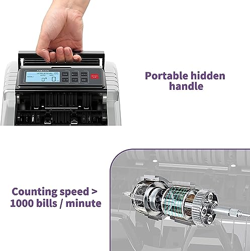 Aneken Money Counter Machine with Value Count, Dollar, Euro UV/MG/IR/DD/DBL/HLF/CHN Counterfeit Bill Detectors，Add and Batch Modes, Cash Counter with LCD Display