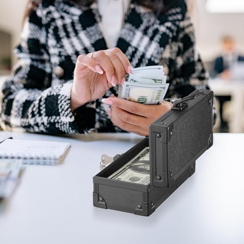 Hipiwe Black Lockable Cash Box Aluminium Alloy Money Storage Case with Lock - color: Pure Black, size: Small