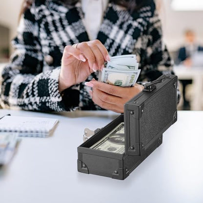 Hipiwe Black Lockable Cash Box Aluminium Alloy Money Storage Case with Lock - color: Pure Black, size: Small