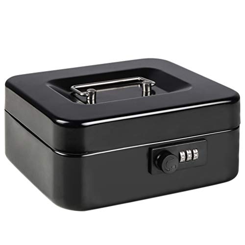 Cash Box with Money Tray, Parrency Medium Money Box with Combination Lock, 7 4/5" x 6 4/5" x 3 3/5", Black - color: Combo Black, size: Medium（7.87")