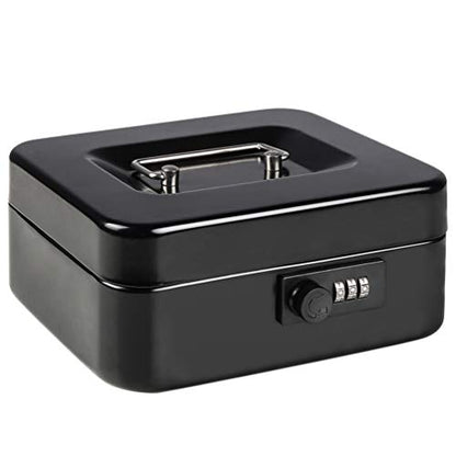 Cash Box with Money Tray, Parrency Medium Money Box with Combination Lock, 7 4/5" x 6 4/5" x 3 3/5", Black - color: Combo Black, size: Medium（7.87")