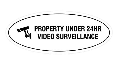 Oval PROPERTY UNDER 24HR VIDEO SURVEILLANCE Sign - White - Medium (1 Pack) - color: White, size: 2.75" x 7" - Medium (1 Pack)
