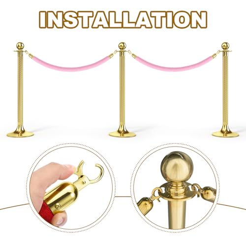 MECCANIXITY Velvet Stanchion Rope 6.6 Ft/2 M, Barrier Rope Velvet Carpet Ropes with Snap Hooks for Posts Stands Queue Divider Crowd Control, Pink Golden Pack of 2 - color: Pink Golden, size: 6.6 Ft