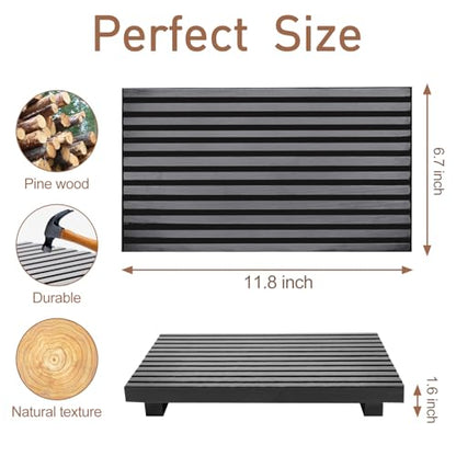 Black Bathroom Counter Tray Organizer Wood Riser Stand Kitchen Soap Holder - color: Black, size: 12x6.7 inch