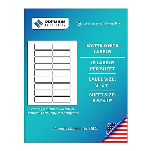 Premium Label Supply White Sticker Address Labels – 3" x 1" – Laser/Inkjet Compatible – (18 per Sheet), 25 Sheets – 450 Total Adhesive Labels - size: 450 Labels