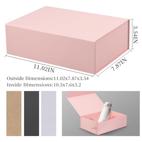 Rsgift Pink Gift Box with Satin Ribbon Collapsible 11x7.8x3.5 Inches Gift Box with Magnetic Closure Matte Textured Finish Box for Wedding Gifts. - color: Pink, size: 11 x 7.8 x 3.5 inches (pack of 1)