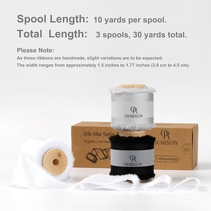 Silk Satin Ribbon 1-1/2 Inch x 30 Yards Black & White & Gray - color: Black& White& Gray