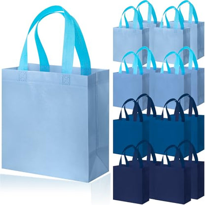 Sweetude 16 Pcs Blue Gift Bags, Reusable Non-woven Tote with Handles - color: Blue