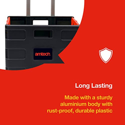 Amtech - Folding Shopping Trolley on Wheels, Easy to Assemble, Collapsible for Easy Transport in Car Boot, Great for Tools, Groceries, and Heavy Loads, Lightweight, Sturdy (25kg Capacity)