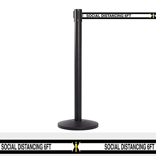 Stanchions, 36-Inch Height, 6.5-Foot Retractable Belt, Crowd Control Barriers, Fence, Safety Rope - Set of 2, Black