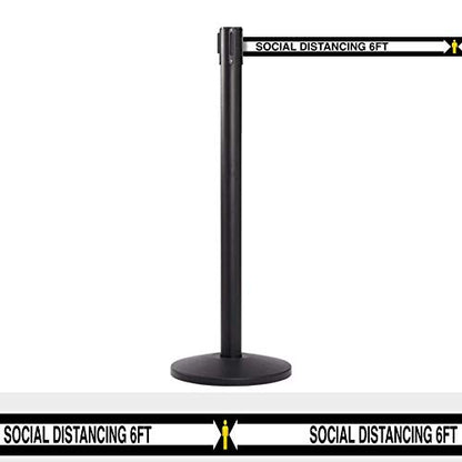 Stanchions, 36-Inch Height, 6.5-Foot Retractable Belt, Crowd Control Barriers, Fence, Safety Rope - Set of 2, Black