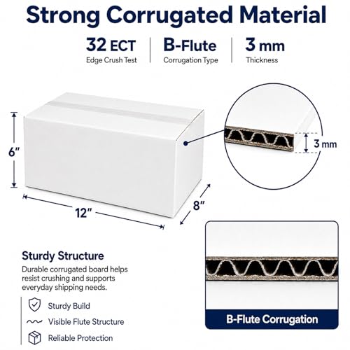 12x8x8 White Shipping Boxes, 25 Pack - size: 12x8x6 Inch