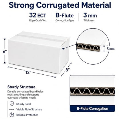 12x8x8 White Shipping Boxes, 25 Pack - size: 12x8x6 Inch