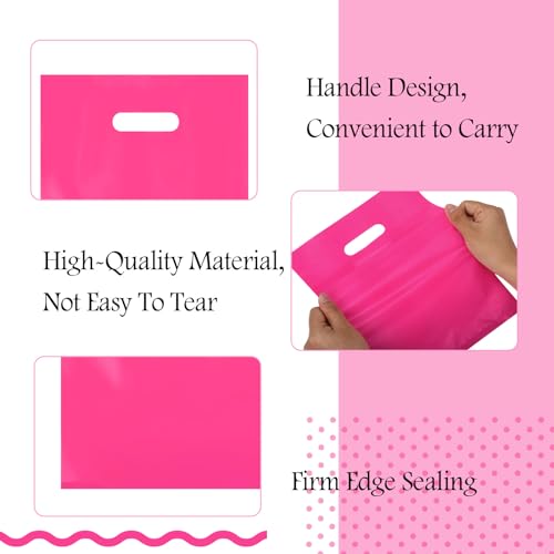 Kosiz 1000 Pcs Plastic Merchandise Shopping Bag Bulk 9 x 12'', Pink - color: Pink