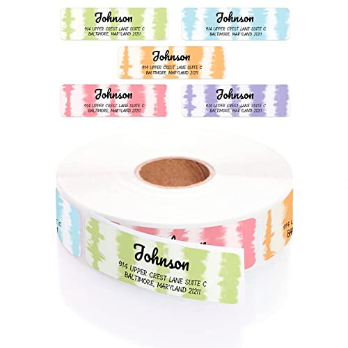 Modern Tie Dye Rolled Address Labels/Roll of 250 Personalized Address Labels/Designer Return Address Stickers in Elegant Plastic Dispenser - size: 250 Labels, style: Modern Tie Dye