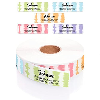 Modern Tie Dye Rolled Address Labels/Roll of 500 Personalized Address Labels/Designer Return Address Stickers in Elegant Plastic Dispenser - size: 500 Labels, style: Modern Tie Dye