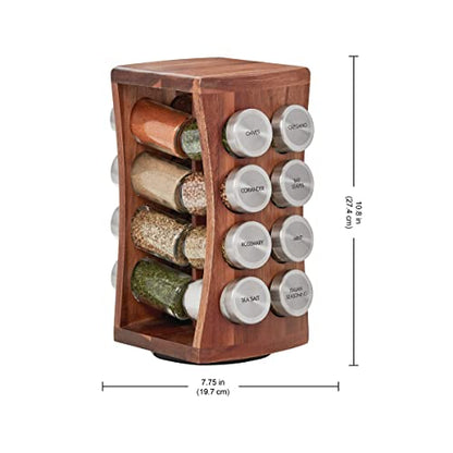 Kamenstein 16 Jar Hourglass Revolving Countertop Spice Rack with Spices Included, FREE Spice Refills for 5 years, Acacia with Stainless Steel Caps - size: 16-Jar, style: Hourglass