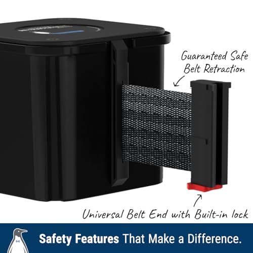 WM412 Retractable Belt Wall Mounted Yellow Crowd Control Barrier and Receiving End, 15' Black Belt - color: Yellow Case w/ Black Belt, size: 15' Belt