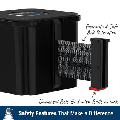 WM412 Retractable Belt Wall Mounted Yellow Crowd Control Barrier and Receiving End, 15' Black Belt - color: Yellow Case w/ Black Belt, size: 15' Belt