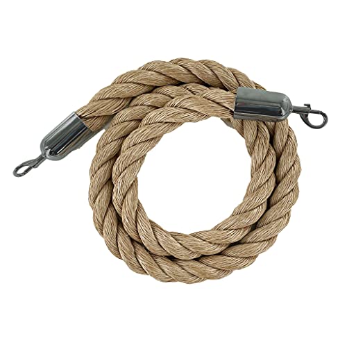 Montour Line Hemp Heavy-Duty Twisted Polypropylene Rope 6 Feet with Satin Stainless Steel Snaps, Post Queue Line Barrier for Movie Theaters, Grand Openings, Hotels - color: Hemp