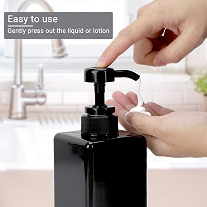 Suream Plastic Shampoo Bottles with Pump 15oz/450ml, Black Bathroom Shampoo and Conditioner Dispenser, Refillable Reusable Empty Pump Press Bottle for Shower, Massage Oil, Lotion, Liquid Soap, 3Pack - color: Black, size: 450ml/3pc