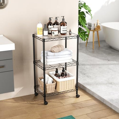 SINGAYE 3 Shelves Storage Shelf Wire Shelving Unit Metal Adjustable Wheels - color: Black, size: 3Tier/11.5"D X 17.5"W X 30.5"H