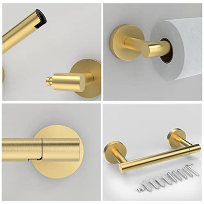 RARXTR Gold Toilet Paper Holder SUS304 Stainless Steel Double Post Pivoting Toilet Paper Roll Holder Wall Mounted Toilet Tissue Holder for Commercial Bathroom RV Brushed Brass Finish - color: Brushed Gold