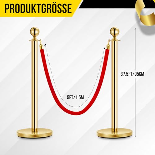 Red Carpet Ropes and Poles 2 Gold Stanchion Posts + 1 x Red Velvet Ropes - size: 2 Post I 1 Rope