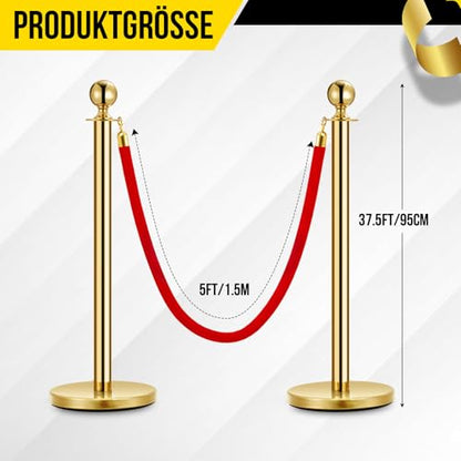 Red Carpet Ropes and Poles 2 Gold Stanchion Posts + 1 x Red Velvet Ropes - size: 2 Post I 1 Rope