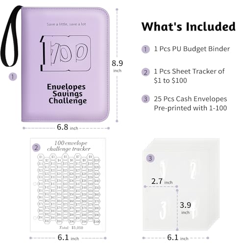 RONMONG 100 Envelope Challenge Binder, Money Saving Binder, Budget Book - color: Purple Style 2