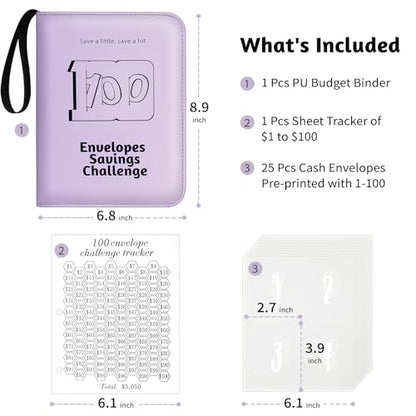 RONMONG 100 Envelope Challenge Binder, Money Saving Binder, Budget Book - color: Purple Style 2