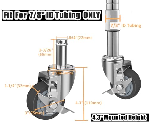 RILIDRI 3-Inch Caster for Wire Shelving Racks, Heavy Duty Scaffolding Wheel with Brake, Set of 4 Metro Shelving Replacement Wheels(.864" x 2-3/16") (Pack of 2) - size: 3 Inch (Pack of 2)