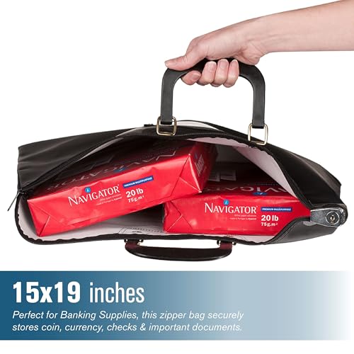 BankSupplies HIPAA Locking Courier Bags with Handles & Card Holder - Black - 19W x 15H - Durable Laminated Nylon Fabric with Metal Pop Up Lock - color: Black- with handle