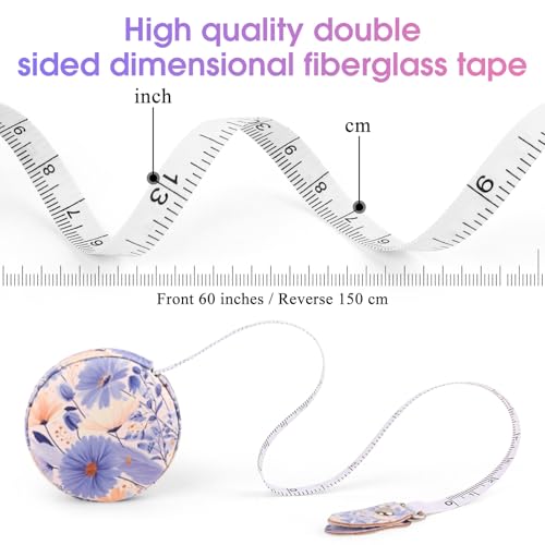 Retractable Mini Leather Tape Measure, Auto Retract Purple Flowers - color: Purple Flowers