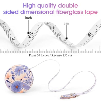 Retractable Mini Leather Tape Measure, Auto Retract Purple Flowers - color: Purple Flowers